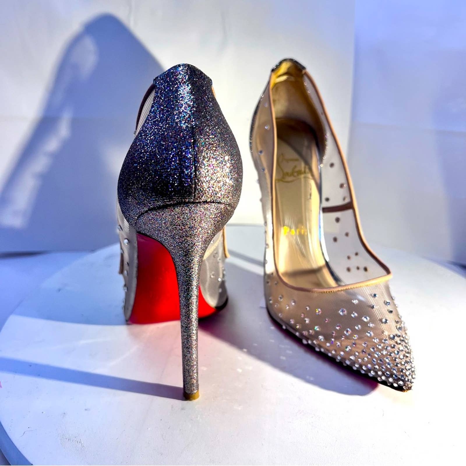 Christian Louboutin Sparkle & Crystal Red Bottom Heels 38 1/2 – Cache Luxe