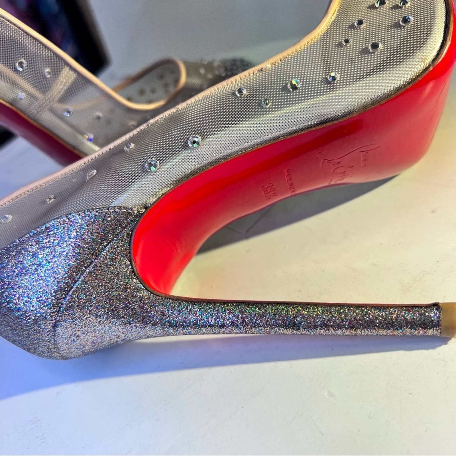 Christian Louboutin Sparkle & Crystal Red Bottom Heels 38 1/2