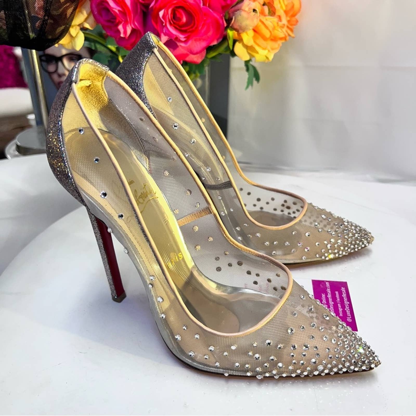 Christian Louboutin Sparkle Crystal Red Bottom Heels 38 1 2 Cache Luxe