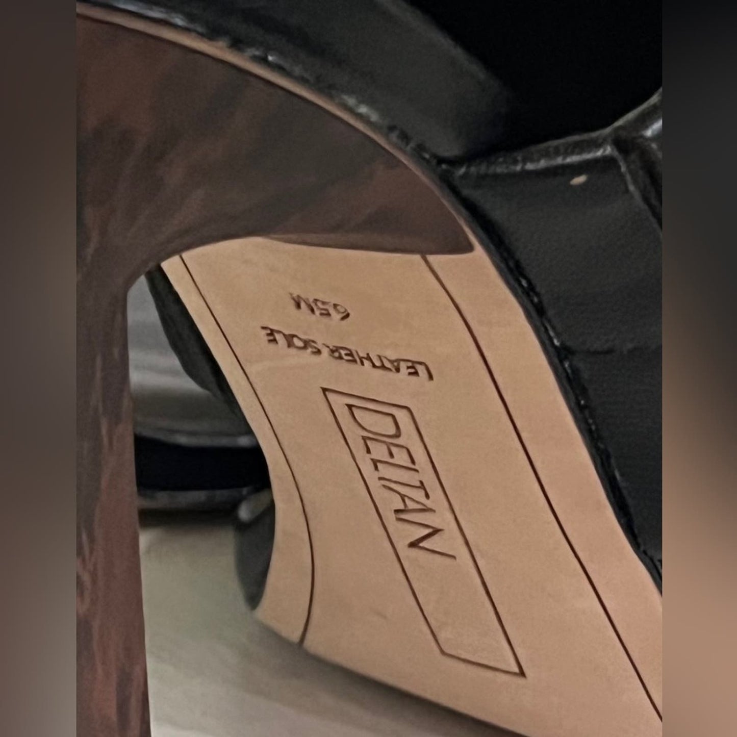 DELTAN Black Leather Sandals w Wooden Heels 6.5