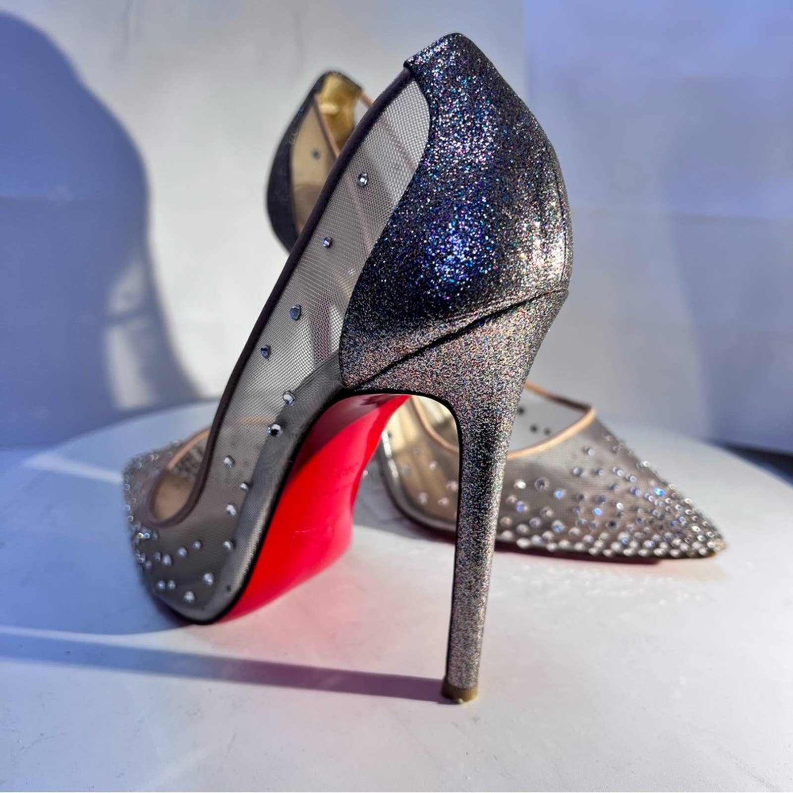 Christian Louboutin Sparkle & Crystal Red Bottom Heels 38 1/2 – Cache Luxe